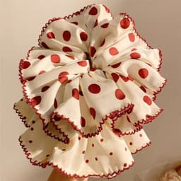 Dây Buộc Tóc Scrunchies Chấm Bi Đỏ Phong Cách Vintage Hàn Quốc Dây Cột Tóc Nữ Bản To 4