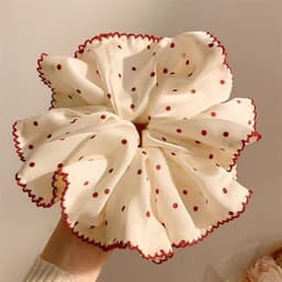 Dây Buộc Tóc Scrunchies Chấm Bi Đỏ Phong Cách Vintage Hàn Quốc Dây Cột Tóc Nữ Bản To 3
