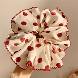 Dây Buộc Tóc Scrunchies Chấm Bi Đỏ Phong Cách Vintage Hàn Quốc Dây Cột Tóc Nữ Bản To 2