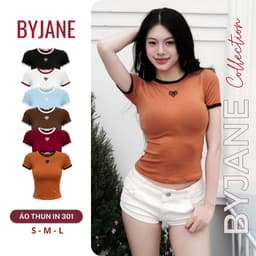 Áo Thun Nữ Viền Màu Ôm Dáng Tay Ngắn Hàn Quốc Co Giãn In Hình Tim BYJANE - 301 2