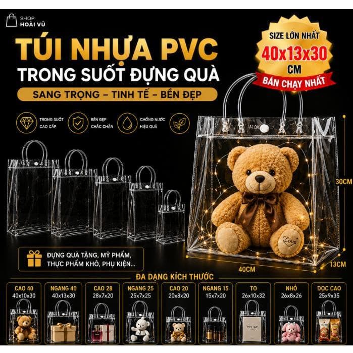 5 TÚI -Túi Xách Bằng Nhựa PVC Trong Suốt Bảo Vệ Môi Trường