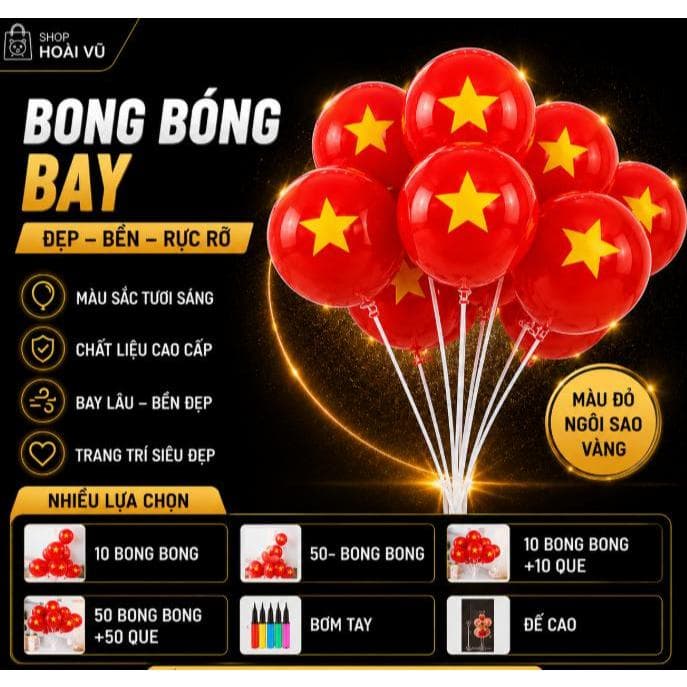 Combo 10/50 Bong Bóng ĐỎ Sao Vàng Bóng Bay Đỏ Sao Vàng Trang Trí Lễ