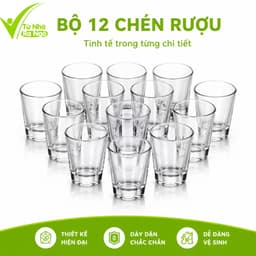Bộ 12 Chén Uống R.ượ.u Thủy Tinh Cao Cấp GD156 - Set 12 Ly Rư.ợu Thủy Tinh Trong Suốt Dung Tích 30ml 2