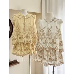 Set bộ đũi thêu cao cấp áo không tay kèm chân váy phong cách tiểu thư sang điệu đà hàng l1 SALE 1