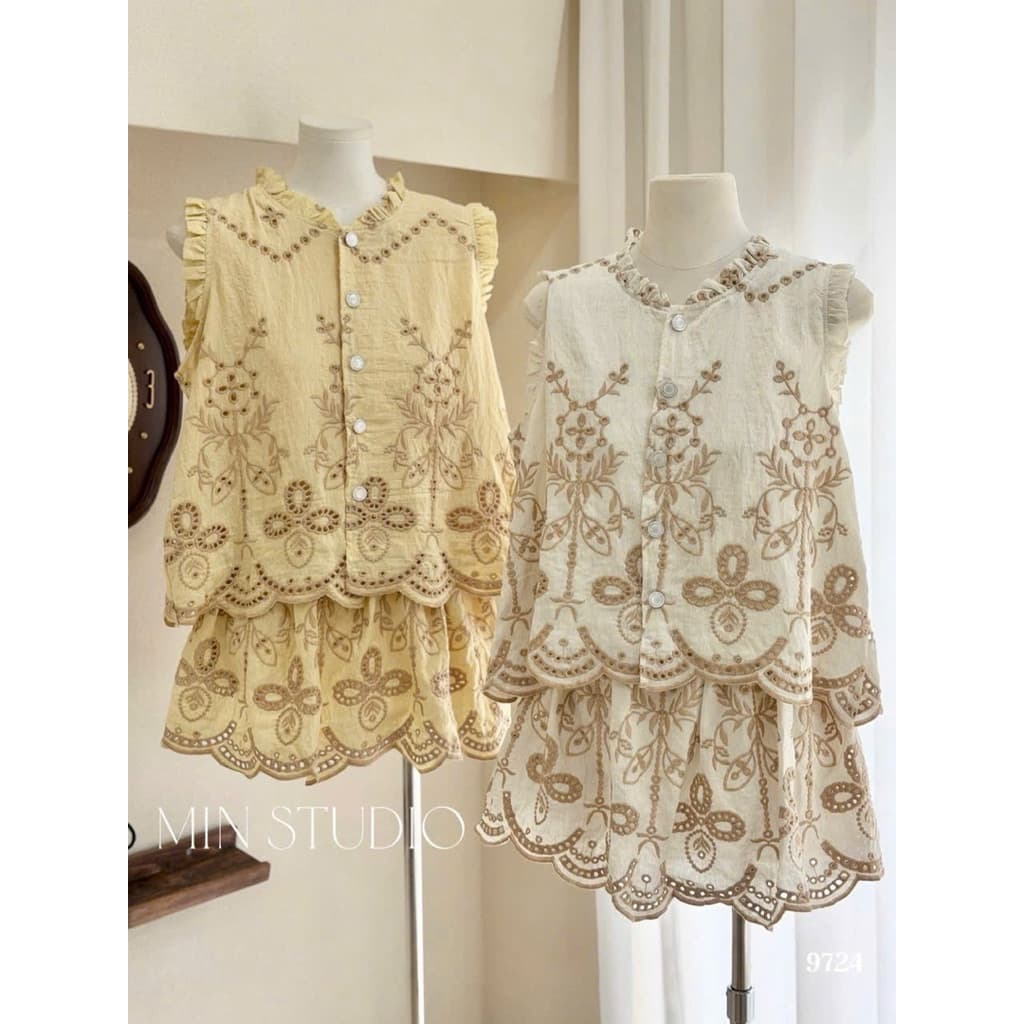 Set bộ đũi thêu cao cấp áo không tay kèm chân váy phong cách tiểu thư sang điệu đà hàng l1 SALE