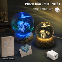 🔮 Đèn Ngủ Quả Cầu Pha Lê Sứa Phát Sáng 3D LED – Đèn Trang Trí Để Bàn, Quà Tặng Sinh Nhật, Tặng Kèm Củ Sạc + Túi Quà 1