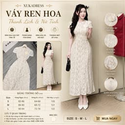 Xukadress _ Váy ren hoa dự tiệc tay ngắn dáng dài sang chảnh 2