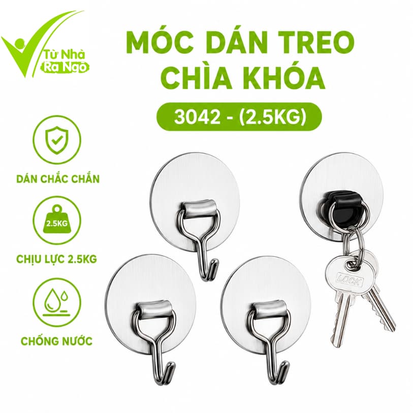 Móc Dán Treo Chìa Khóa Inox Chống Nước Chống Ẩm GD133 - Bộ Móc Dán Tường Treo Đồ Dụng Cụ Nhà Bếp