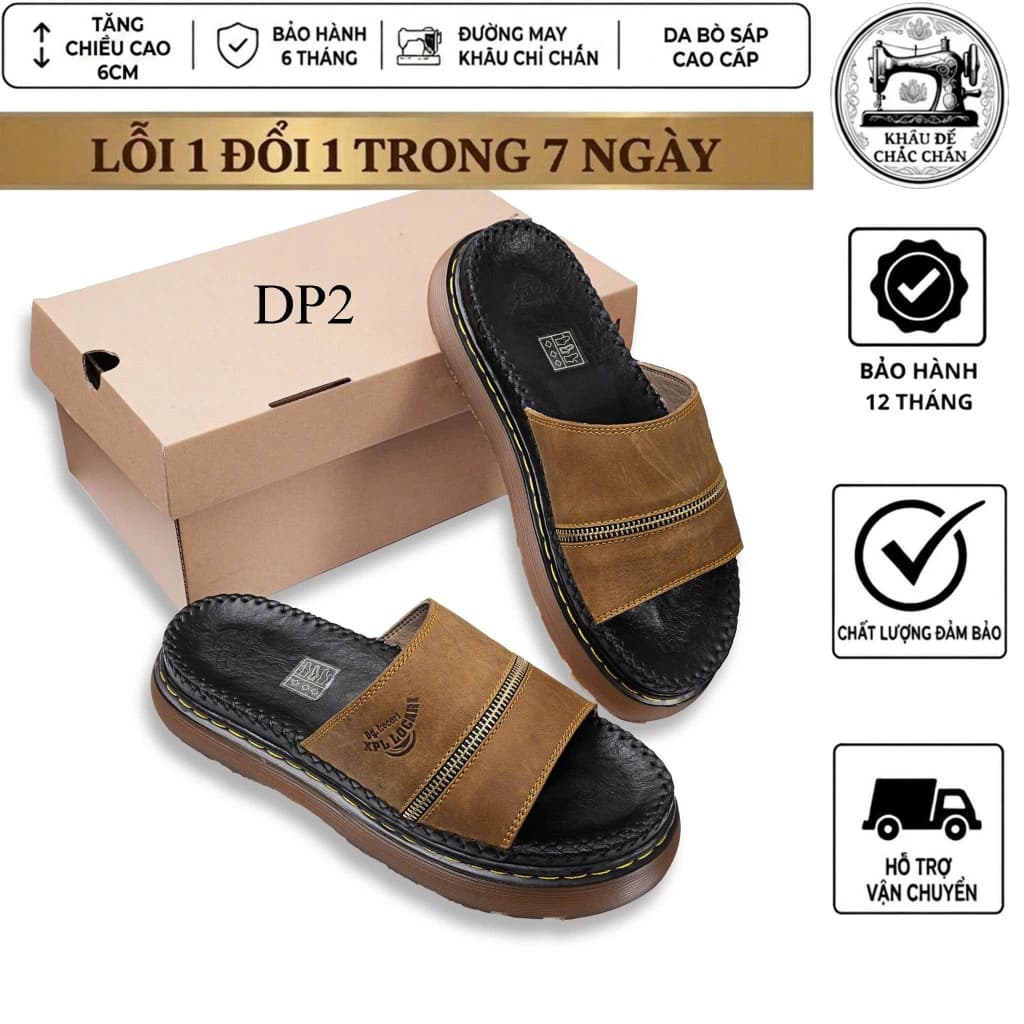 dép quai ngang doctor da bò sáp thời trang 2026 đế doctor khâu chỉ toàn bộ cao 6cm tăng chiều cao ful hôp sang trọng DP2