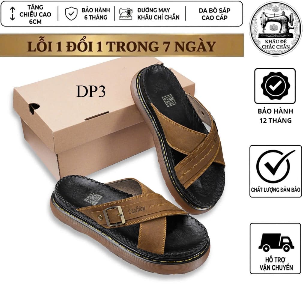 Dép quai chéo doctor da bò sáp cao cấp cao 6cm hàng full hộp  giúp tăng chiều cao  thời trang 2026 sang trọng DP3