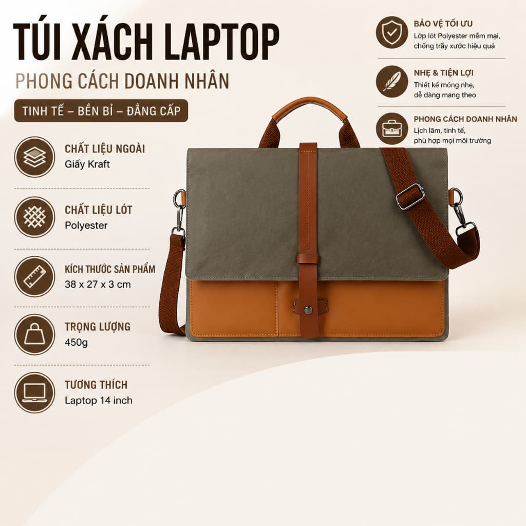 Túi Đựng Laptop 14 Inch Da Cao Cấp | Chống Trầy Xước | Phong Cách Doanh Nhân