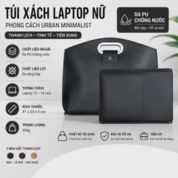 Túi Xách Laptop Nữ 16 Inch PU Chống Nước Cao Cấp | Kèm Túi Lót | Phong Cách Urban Minimalist 7