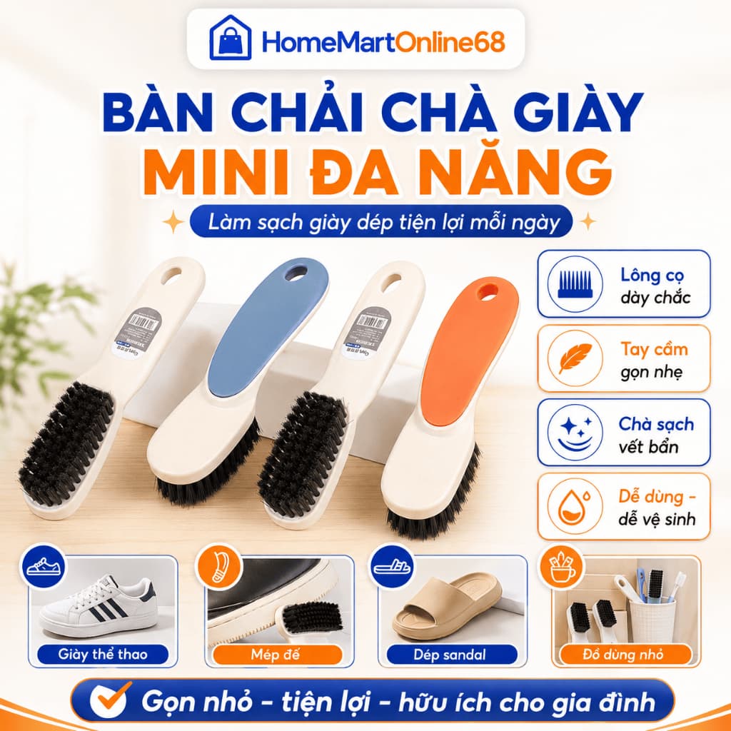 HM10678 Bàn Chải Chà Giày Mini Đa Năng Tay Cầm Dài Nhiều Màu HM68