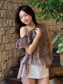 Áo Babydoll Kiểu Nữ Trễ Hở Vai Mặc 2 Kiểu Bèo Nhún Xếp Tầng Đi Biển Muà Hè Kimee - KA877 10
