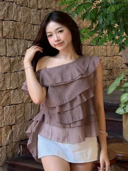 Áo Babydoll Kiểu Nữ Trễ Hở Vai Mặc 2 Kiểu Bèo Nhún Xếp Tầng Đi Biển Muà Hè Kimee - KA877 6