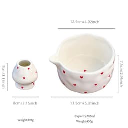 Set bộ pha matcha 2 món gồm bát chawan gốm sứ có vòi rót và đế để chasen đựng chổi đánh trà - Majehome 7
