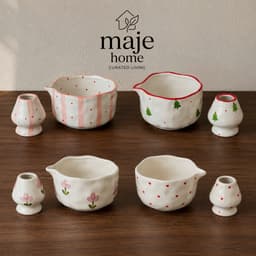 Set bộ pha matcha 2 món gồm bát chawan gốm sứ có vòi rót và đế để chasen đựng chổi đánh trà - Majehome 2