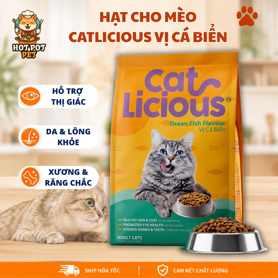 [Gói 1kg] Thức Ăn Hạt CAT LICIOUS Cho Mèo Trưởng Thành Vị Cá Biển Giúp Mèo Ngon Miệng Đẹp Da Và Mượt Lông
