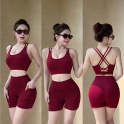 Bộ tập thể thao nữ, set bộ áo bra mút đúc quần đùi lưng cao thun poly co giãn BT809 1