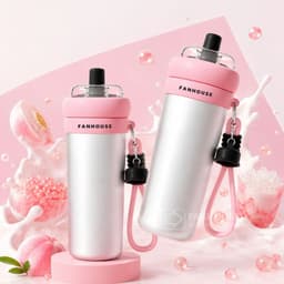 Bình giữ nhiệt Milky Tea inox 316L Phủ Sứ, Ly giữ nhiệt Fan House 700ml, ống hút trà sữa trân châu 7