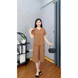 Đồ bộ trung niên cho mẹ ngắn tay quần lửng ngang gối vải luạ nhập cao cấp mềm mịn 4
