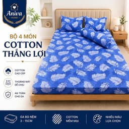 Bộ Ga Gối Cotton Thắng Lợi 4 Món Size 1m6 Aniva Home - Ga Bo Nệm 3-15cm, Cotton Mềm Mại Thoáng Mát 1
