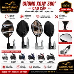 Gương chiếu hậu chân xoay 360 gấp gọn. kèm ốc chân gương 1