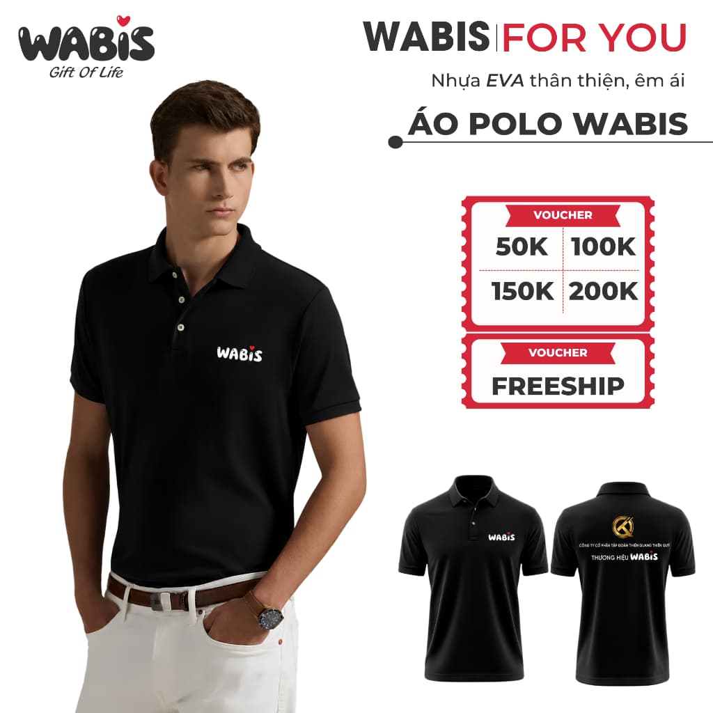 Áo Polo WABIS Nam Nữ Form Regular Cao Cấp, Áo Thun Có Cổ Màu Đen Basic Dễ Phối Đồ Size S-3XL