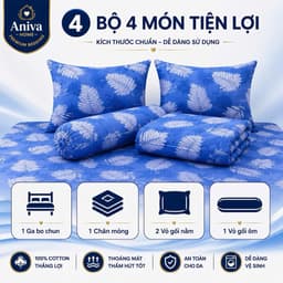 Bộ Ga Gối Cotton Thắng Lợi 4 Món Size 1m6 Aniva Home - Ga Bo Nệm 3-15cm, Cotton Mềm Mại Thoáng Mát 4
