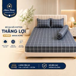 Bộ Ga Gối Cotton Thắng Lợi 4 Món 1m8x2m Aniva Home, Ga Chun Bọc Nệm 3-15cm, Cotton Cao Cấp hì 1