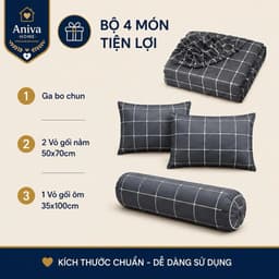 Bộ Ga Gối Cotton Thắng Lợi 4 Món 1m8x2m Aniva Home, Ga Chun Bọc Nệm 3-15cm, Cotton Cao Cấp hì 4