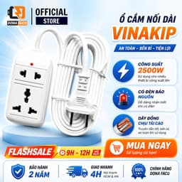 Ổ cắm điện kéo dài 2 ngả liền dây VINAKIP mini 2m 3m chống giật chịu tải bảo hành 1 năm chính hãng 1