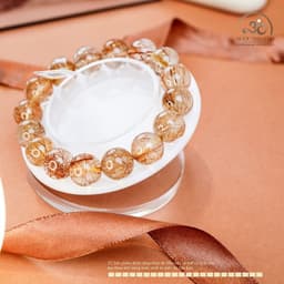 Ngọc Đan Tâm - Vòng Tay Thạch Anh Tóc Đồng 14mm 5A - Mệnh Thổ - Mệnh Kim 5