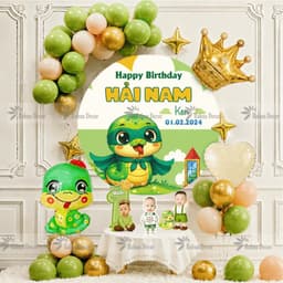 Set bóng trang trí sinh nhật chủ đề rắn tone xanh lá dành cho bé trai 1