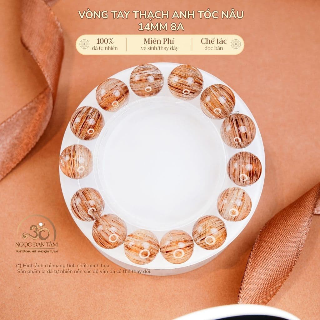 Ngọc Đan Tâm - Vòng Tay Thạch Anh Tóc Xanh 13mm 6A - Mệnh Mộc - Mệnh Hoả