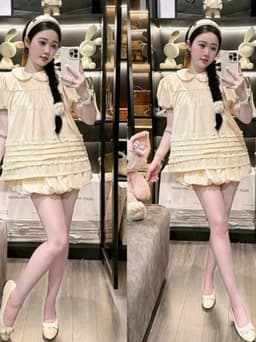 Sét Áo BabyDoll Cổ Sen Viền Bèo Mix Chân Váy Bí Xinh Xắn Tiểu Thư Hàn QUốc 4