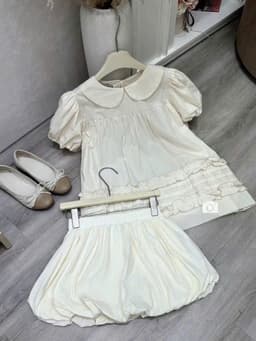 Sét Áo BabyDoll Cổ Sen Viền Bèo Mix Chân Váy Bí Xinh Xắn Tiểu Thư Hàn QUốc 8