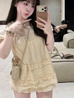 Sét Áo BabyDoll Cổ Sen Viền Bèo Mix Chân Váy Bí Xinh Xắn Tiểu Thư Hàn QUốc 9