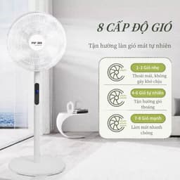 Quạt Cây Đứng Điện Tử 7 Cánh PIP389, Quạt Điện Thông Minh 8 Chế Độ, Điều Khiển Từ Xa, Hẹn Giờ 9