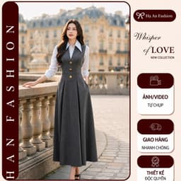 [VT251043] Đầm Công Sở Dáng Dài Giả Yếm Phối Sơ Mi Tôn Dáng Thanh Lịch Cao Cấp 1