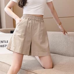 Quần Short Nữ Cạp Cao Lưng Thun Chữ A Cúc Bấm Ống Rộng Basic Hàn Quốc, Quần Đùi Nữ Mặc Đi Chơi 1