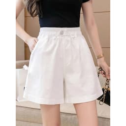 Quần Short Nữ Cạp Cao Lưng Thun Chữ A Cúc Bấm Ống Rộng Basic Hàn Quốc, Quần Đùi Nữ Mặc Đi Chơi 2