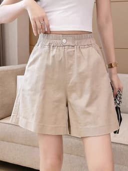 Quần Short Nữ Cạp Cao Lưng Thun Chữ A Cúc Bấm Ống Rộng Basic Hàn Quốc, Quần Đùi Nữ Mặc Đi Chơi 12