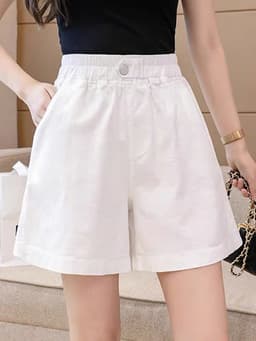 Quần Short Nữ Cạp Cao Lưng Thun Chữ A Cúc Bấm Ống Rộng Basic Hàn Quốc, Quần Đùi Nữ Mặc Đi Chơi 14