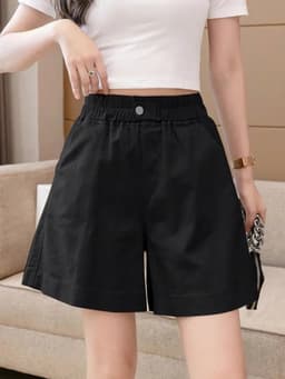 Quần Short Nữ Cạp Cao Lưng Thun Chữ A Cúc Bấm Ống Rộng Basic Hàn Quốc, Quần Đùi Nữ Mặc Đi Chơi 15