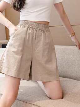 Quần Short Nữ Cạp Cao Lưng Thun Chữ A Cúc Bấm Ống Rộng Basic Hàn Quốc, Quần Đùi Nữ Mặc Đi Chơi 10