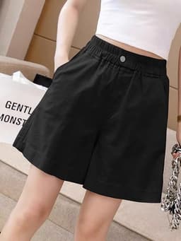 Quần Short Nữ Cạp Cao Lưng Thun Chữ A Cúc Bấm Ống Rộng Basic Hàn Quốc, Quần Đùi Nữ Mặc Đi Chơi 13