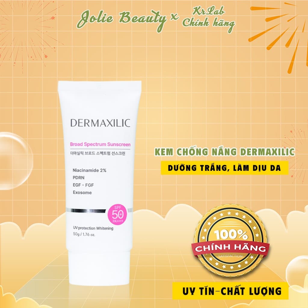 Kem Chống Nắng Dermaxilic KR.LAB Broad Spectrum SPF50+/PA+++ Công Thức Vật Lý Hóa Học Dưỡng Trắng Da 50ml