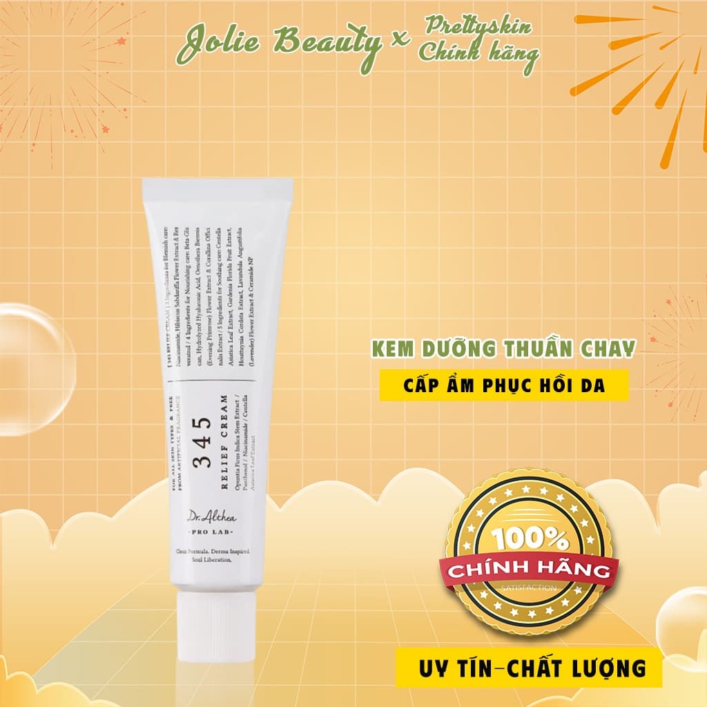 Kem Dưỡng Ẩm Phục Hồi Da Thuần Chay Dr.Althea 345 Relief Cream Prettyskin Hàn Quốc Tuýp 50ml