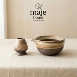 Bát chawan có vòi rót kèm đế chasen. Bộ pha trà matcha 2 món gốm thủ công cao cấp - Majehome 1